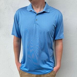 Men's Nike Baby Blue and White Striped Short Sleeve Golf Polo Shirt Size Large